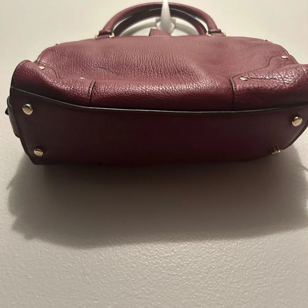 Coach Burgundy Pebbled Leather Floral Applique Satchel Handbag Gold Willow 38376
